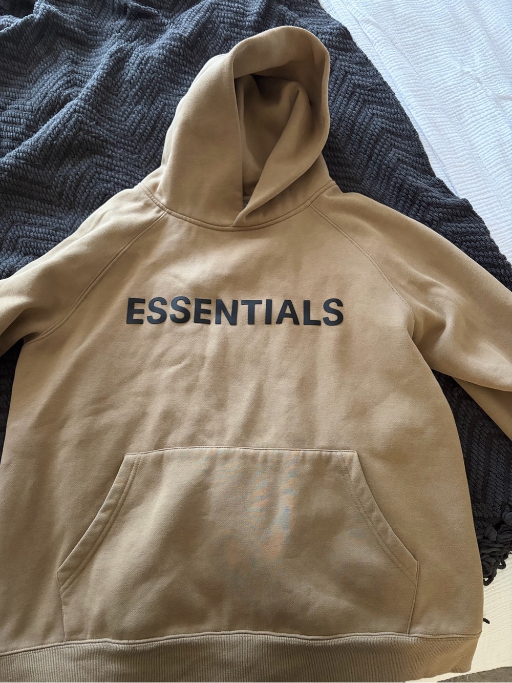 ESSENTIALS Tan Hoodie with Bold Front Logo